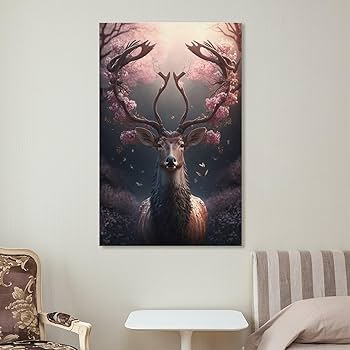 Amazon.co.jp: 絵画 森の中の鹿インテリア 絵画 魅力的な動物の